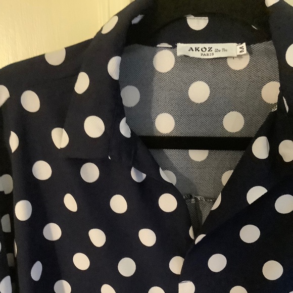 Navy/White Polka Dot PopOver Shirt M - Picture 2 of 8
